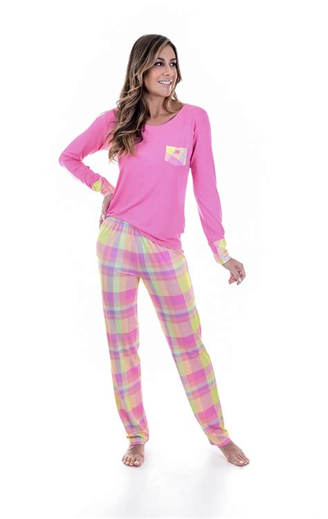 Pijamania Pijama Feminino Longo Em Viscolycra Xadrez Rosa