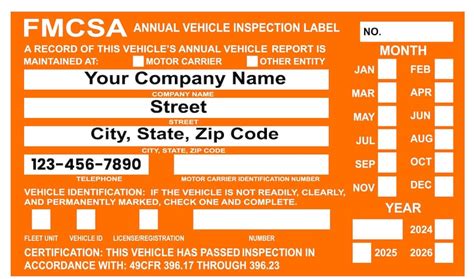 Fmcsa Vehicle Annual Dot Inspection Stickers Truck Decal Personalized With Company Info