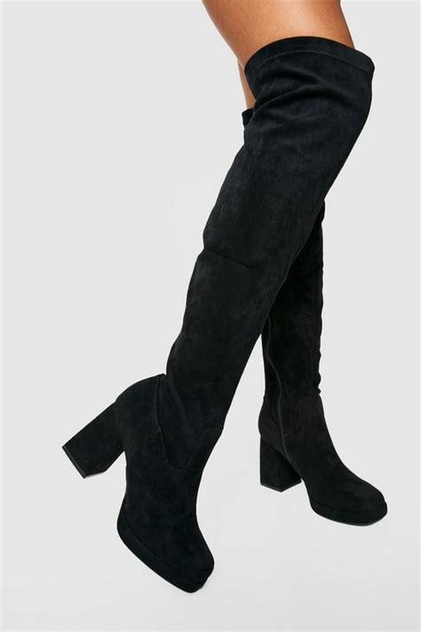 Platform Block Heel Over The Knee Boots Boohoo Uk