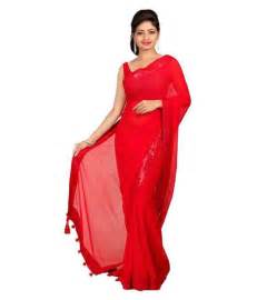 Sareez House Red Chiffon Saree Buy Sareez House Red Chiffon Saree