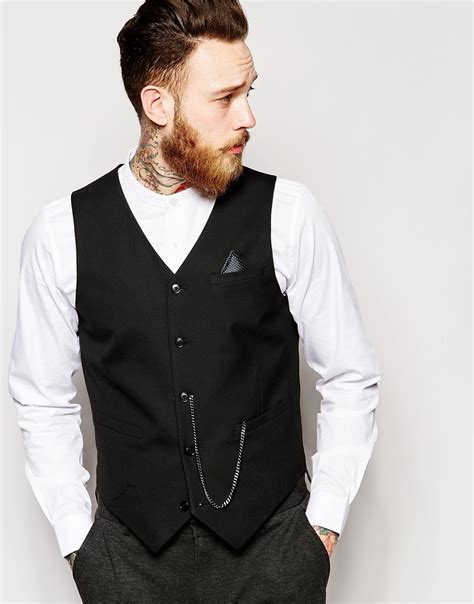 Asos Tuxedo Waistcoat With Watch Chain In Black For Men Lyst