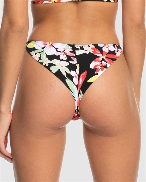 Roxy Womens Printed Beach Classics Skimpy Bikini Bottoms Anthracite