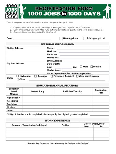 Fillable Online Bvi Gov JOB REGISTRATION INFORMATION FORM FOR BV