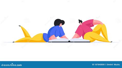 Happy Man And Woman Reading Book Together Stock Vector Illustration