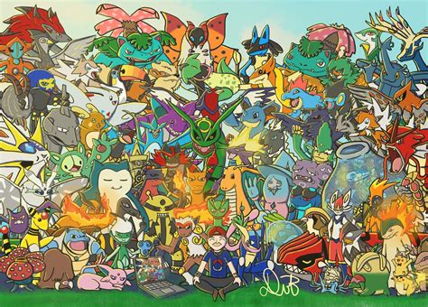 A Piece I Made Featuring Me With All The Pokemon Ive Ever Used As One