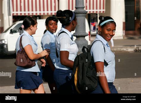 Cuban school girls smiling, Havana, Cuba Stock Photo - Alamy