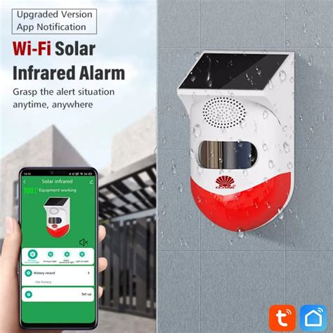 Solar Powered Infrared Motion Pir Sensor Detector Strobe Siren With