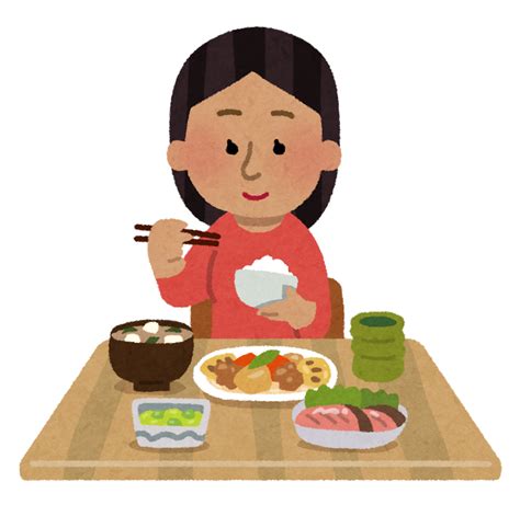 無料イラスト かわいいフリー素材集 和食を食べる東南アジア人の女性のイラスト