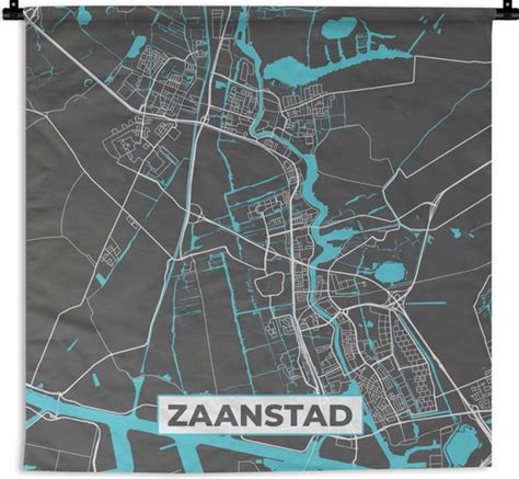 Wandkleed Wanddoek Plattegrond Zaanstad Grijs Blauw X