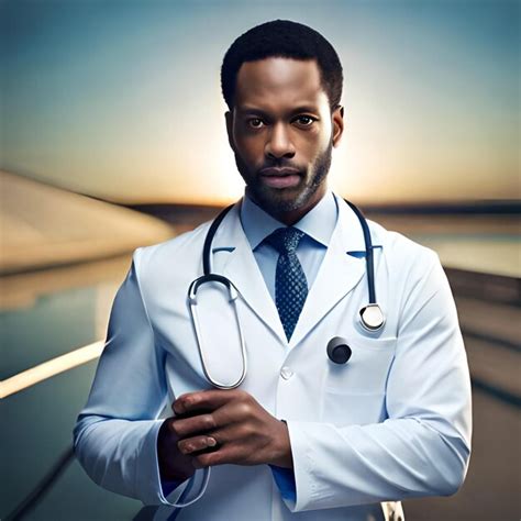 Premium Ai Image A Man In A White Lab Coat Is Standing In Front Of A Fence