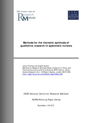 Methods For The Thematic Synthesis Of Qualitative Research In