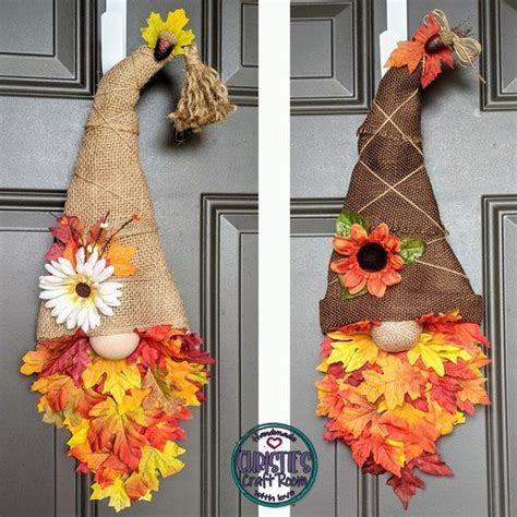 Autumn Leaf Gnome Door Hanger Rustic Gnome Beard Of Leaves Etsy