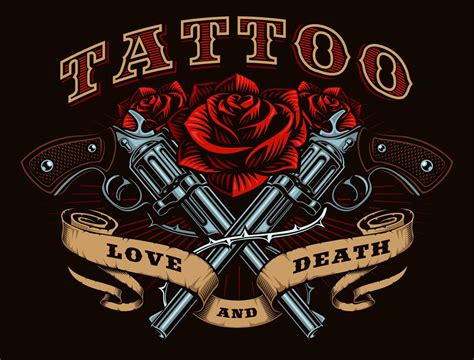 Guns and roses color version 539360 Vector Art at Vecteezy