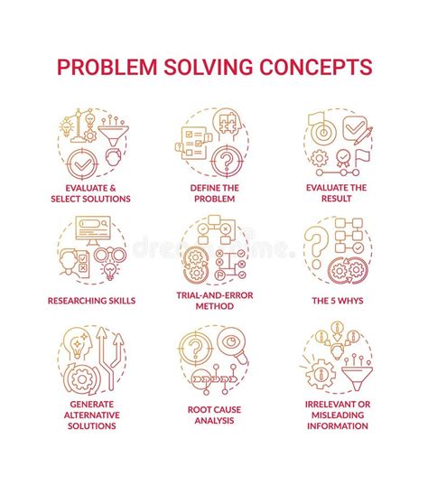 Problem Solving Red Gradient Concept Icons Set Stock Vector