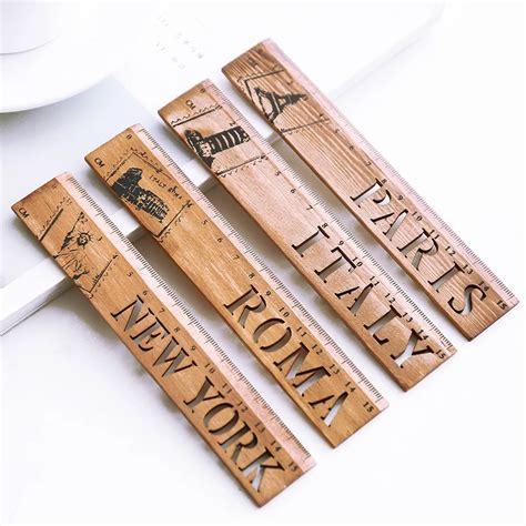 4pcs/set World Country Wooden Straight Ruler Measure Drawing Tool Study Stationery Student ...