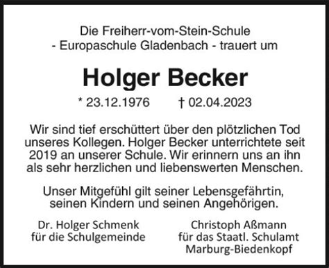 Traueranzeigen Von Holger Becker Vrm Trauer De