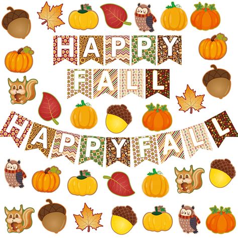 Happy Fall Cutouts Fall Classroom Decorations Autumn Bulletin Board Set 48pcs For Sale North