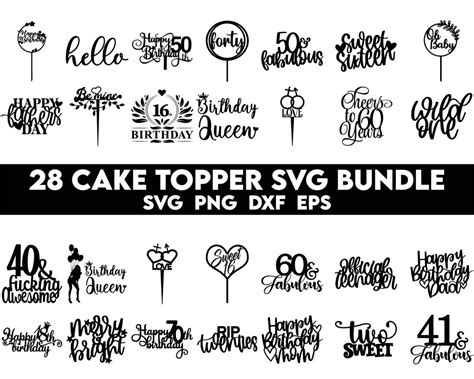 Birthday Cake Topper Svg Bundle Cake Topper Svg Happy Birthday Svg