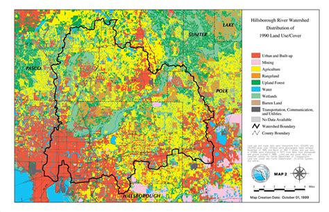 Hillsborough River Watershed Distribution Of 1990 Land Usecover Map 2 October 1 1999