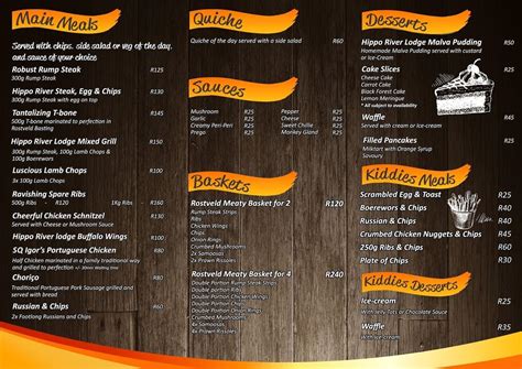 menu  hippo river lodge witbank emalahleni