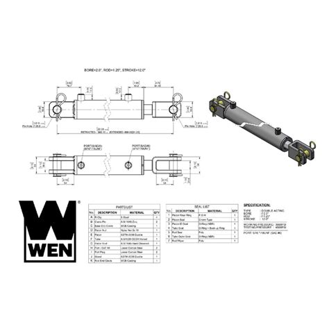 Wen Cc2012 Clevis Hydraulic Cylinder With 2 Inch Bore And 12 Inch Stro — Wen Products