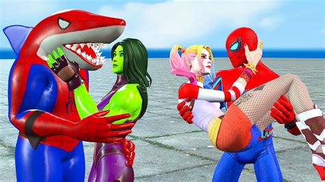 Spiderman Game Gta Superheroes Couple Shark Spider Man Harley Quinn