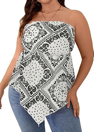 Wdirara Women S Plus Size Paisley Print Sleeveless Strapless