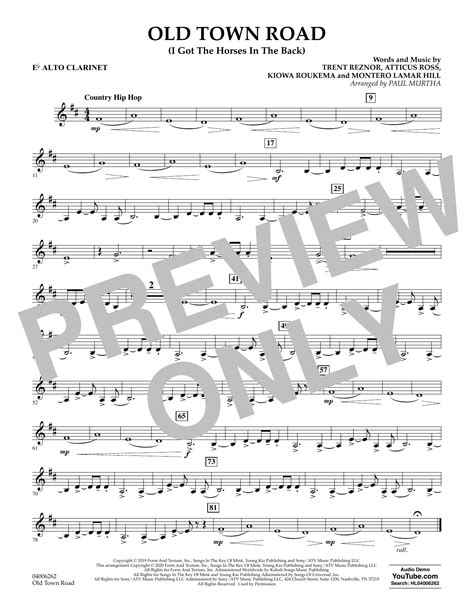 Old Town Road Arr Paul Murtha Eb Alto Clarinet Sheet Music Lil Nas X Feat Billy Ray