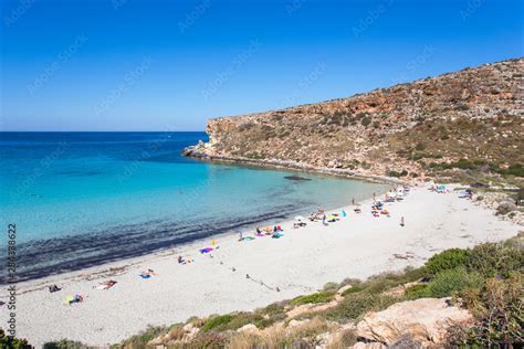 Lampedusa Island Sicily Rabbit Beach With No People And Rabbit Island