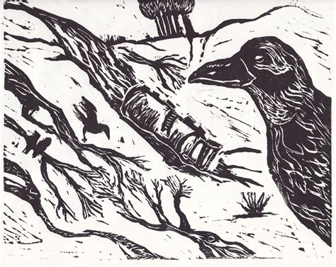 Crows Linocut