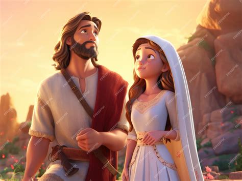 Premium Photo A Cartoon Character Jesus And Mary Magdalene