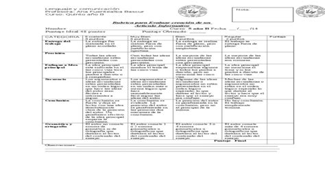 Rubrica Para Texto Informativo