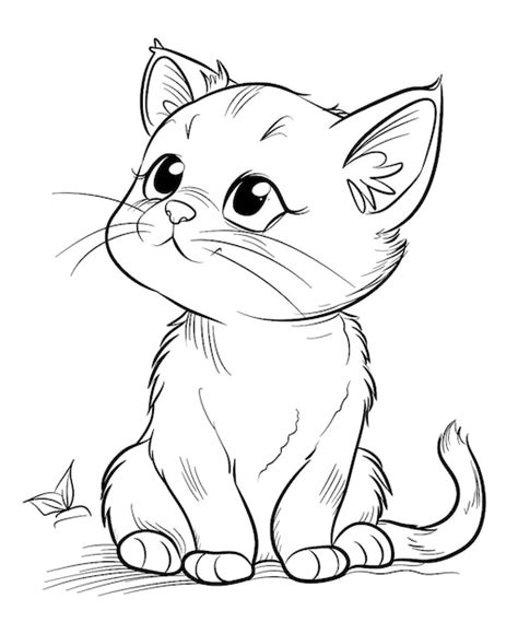 Un Dibujo En Blanco Y Negro De Un Gato Sentado En El Suelo P Gina Para