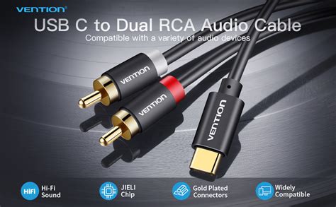 Usb C To 2 Rca Audio Cable Vention Type C To Rca Cable 2rca Jack Usb C