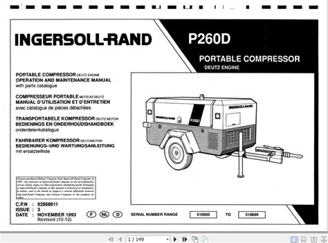 Ingersoll Rand Portable Compressor P260 Operation And Maintenance