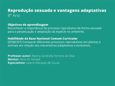 Plano De Aula 8o Ano Reprodução Sexuada E Vantagens Adaptativas