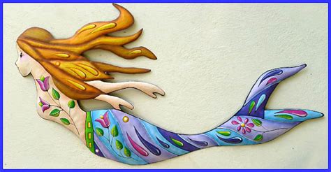 Mermaid Metal Art Painted Metal Wall Hanging Garden Art Etsy