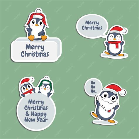 Premium Vector Cute Penguin Christmas Sticker Collection