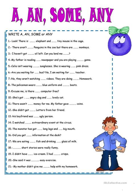 A An Some Any Exercises Elementary 101 Printable Some Any Pd