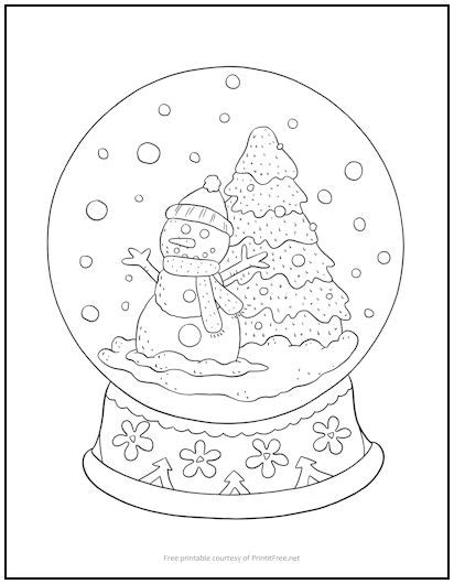 Christmas Snow Globe Coloring Page Print It Free