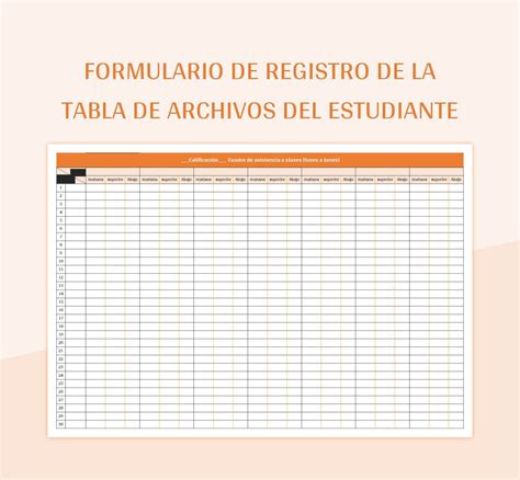 Plantilla De Excel Formulario De Registro De La Tabla De Archivos Del