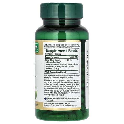 Nature S Bounty Ginkgo Biloba 120 Mg 100 Capsules