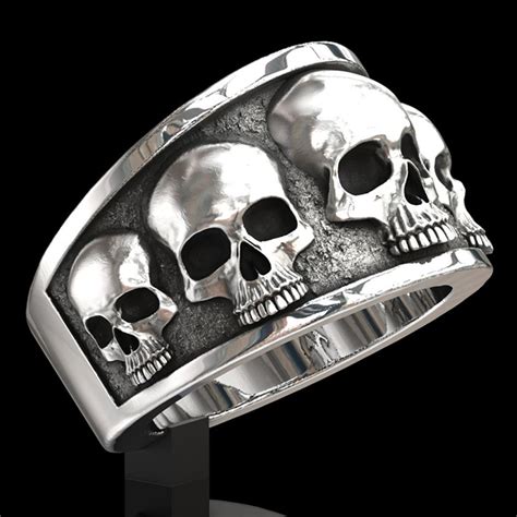 Bague Avec Des T Tes De Mort Pour Homme En Argent