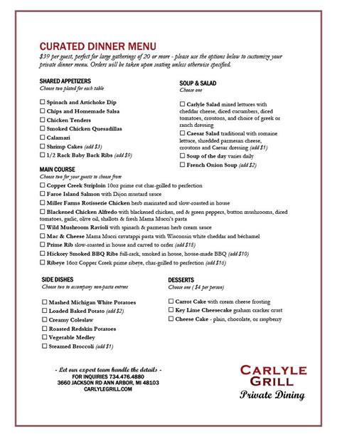 Private Dining Menus — Carlyle Grill