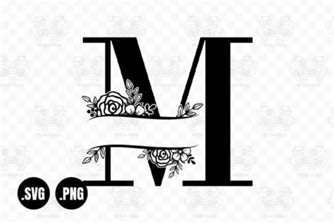 Flower Split Letter Capital M Monogram Graphic By 99SiamVector