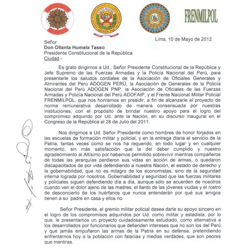 LAS FUERZAS DEL ORDEN FFAA Y PNP CARTA DEL FRENTE NACIONAL MILITAR