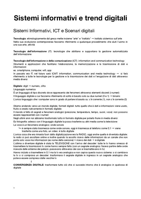 Appunti Sistemi Informativi E Trend Digitali Frequentante Docsity