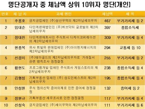 7억원 이상 고액·상습체납자 2797명 공개부동산·건설업 비율↑ Nsp통신