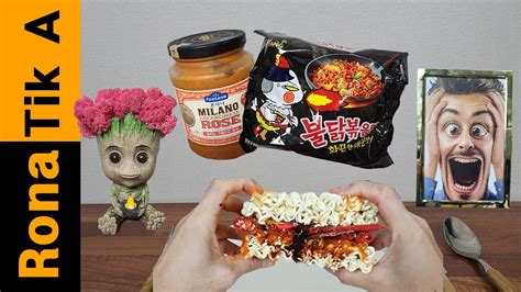 Eating Spiciest Fire Noodle Burger Asmr Mukbang Kluna Tik Style Rona Tik A 불닭볶음면 버거 먹방