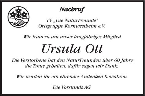 Traueranzeigen Von Ursula Ott Stuttgart Gedenkt De